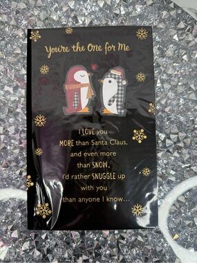 Card love merry Christmas Holiday Penguin Love Card - Gold Lettering